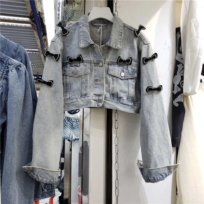Small Bowknot Slim Fit Short Denim Jacket for Women 2021 Autumn Coat New Village High Waist Jean Coats Jaqueta Feminina
Small Bowknot Slim Fit Short Denim Jacket for Women 2021 Autumn Coat New Village High Waist Jean Coats Jaqueta Feminina