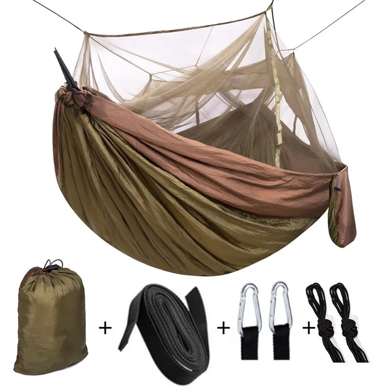 Outdoors Parachute Cloth Travel Camping Hammock with Mosquito Net ,portable Lightweight Backpacking Hammock Easy Hammocks Swing 
Outdoors Parachute Cloth Travel Camping Hammock with Mosquito Net ,portable Lightweight Backpacking Hammock Easy Hammocks Swing