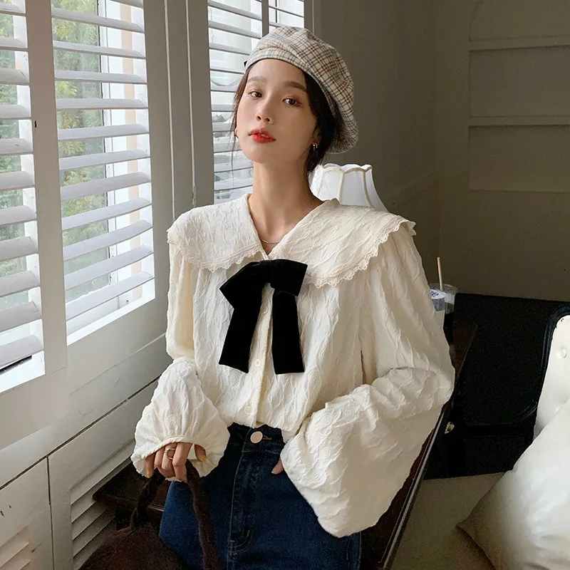 Bow Peter Pan Collar Shirt Japan Preppy Style Sweet Fashion Woman Blouses 2021 Long Sleeve Spring Autumn Ladies Tops New
Bow Peter Pan Collar Shirt Japan Preppy Style Sweet Fashion Woman Blouses 2021 Long Sleeve Spring Autumn Ladies Tops New