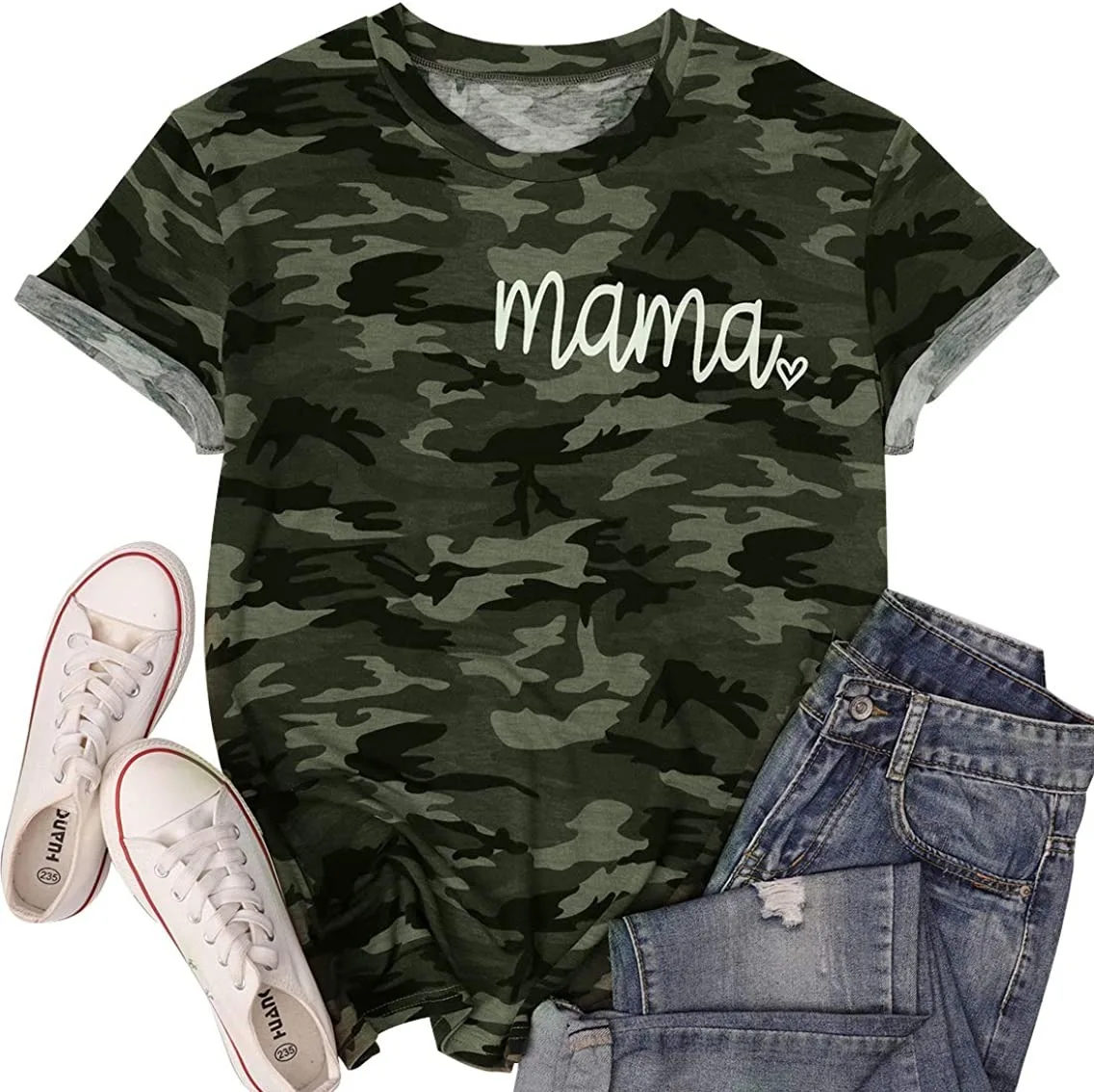Carney women's short sleeve camouflage Mama letter print crew neck short sleeve T-shirt
Carney women's short sleeve camouflage Mama letter print crew neck short sleeve T-shirt
