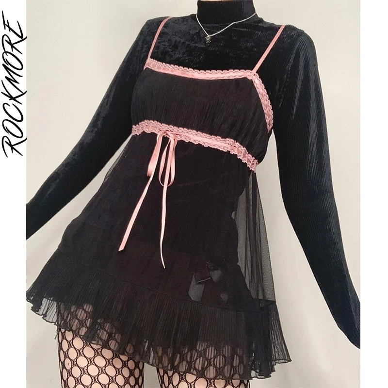 Rockmore Y2K Vintage Mesh Sling Dresses Women Lace Patchwork A-Line Mini Dress 2000s Aesthetic Goth Party Dress Grunge Fairycore
Rockmore Y2K Vintage Mesh Sling Dresses Women Lace Patchwork A-Line Mini Dress 2000s Aesthetic Goth Party Dress Grunge Fairycore