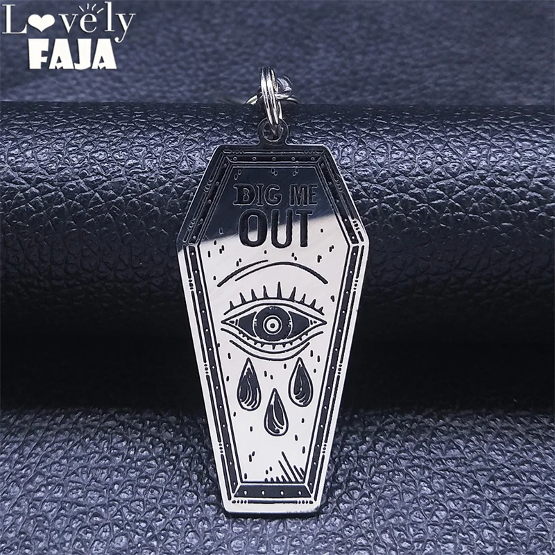 Dark Punk DIG ME OUT Coffin Eyes Tears Stainless Steel Key Chain Men Silver Color Keyring Jewelry llaveros para mujer K3703S03
Dark Punk DIG ME OUT Coffin Eyes Tears Stainless Steel Key Chain Men Silver Color Keyring Jewelry llaveros para mujer K3703S03