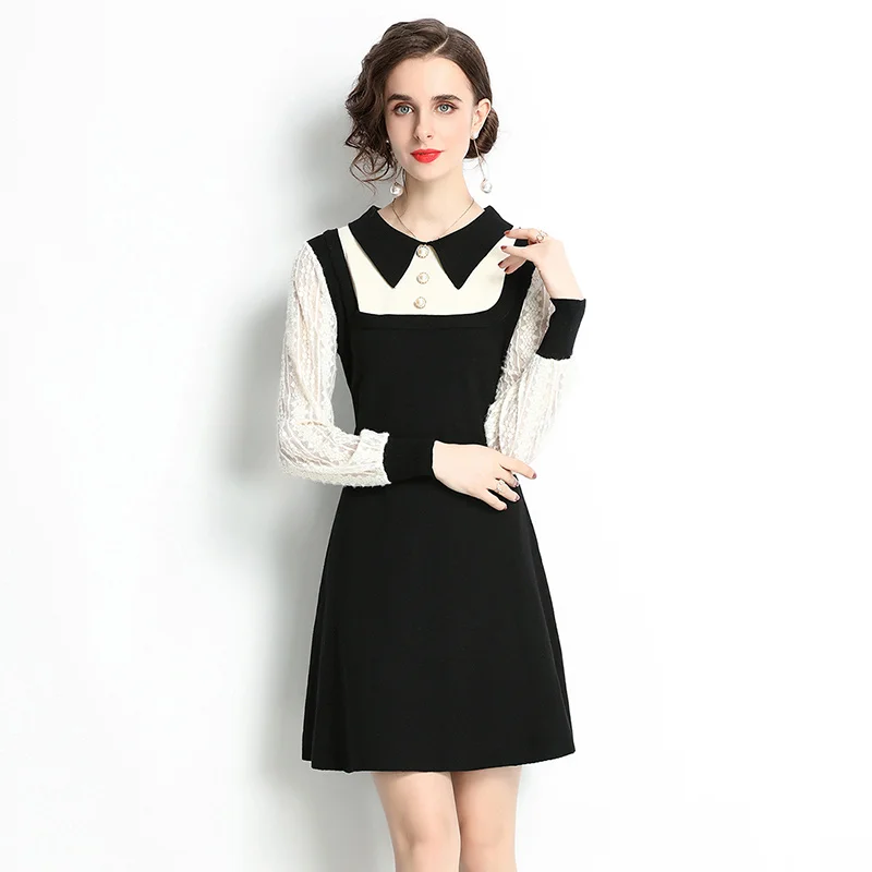 Women Splicing Knitted Dresses Woman New Autumn Sweater Long Sleeve Patchwork Peter-pan Collar High Waist Office Lady Mini Dress
Women Splicing Knitted Dresses Woman New Autumn Sweater Long Sleeve Patchwork Peter-pan Collar High Waist Office Lady Mini Dress