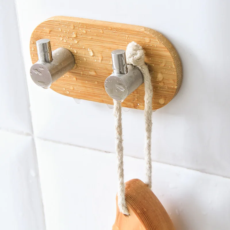 Kitchen Tool Natural Bamboo Stainless Steel Hook Wall Clothes Bag Key Hanger Bathroom Door Towel Rustproof Shelf K1300 E | Дом и сад