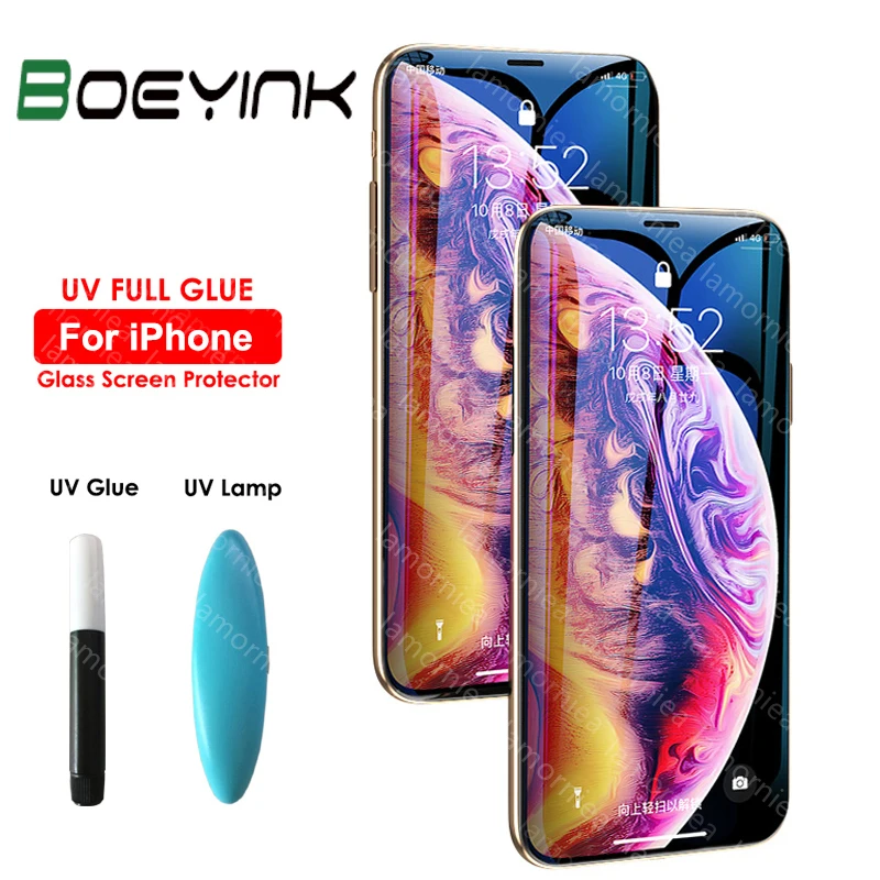 Защитное стекло BoeYink UV с полным покрытием клея закаленное для iPhone 11 Pro Max XR XS 7 8 6 6S