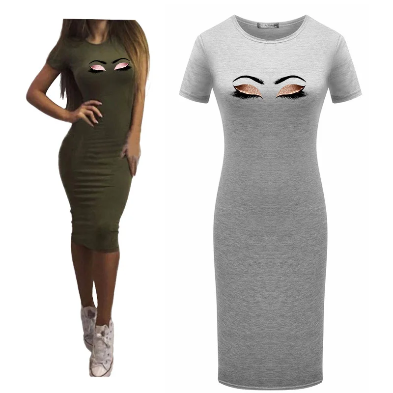 Streetwear Office Women Dress Short Sleeve Aesthetic Eyelashes Print Tight Summer Slim Pencil Dress 2020 Clothes
Streetwear Office Women Dress Short Sleeve Aesthetic Eyelashes Print Tight Summer Slim Pencil Dress 2020 Clothes