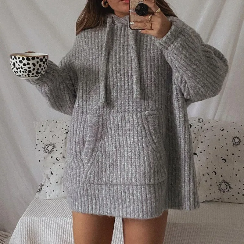 Women Sweatshirt Fashion Hooded Za 2021 Streetwear Loose Knit Hoodies Autumn Long Sleeve Sports Solid Thick Long Pullovers Tops 
Women Sweatshirt Fashion Hooded Za 2021 Streetwear Loose Knit Hoodies Autumn Long Sleeve Sports Solid Thick Long Pullovers Tops