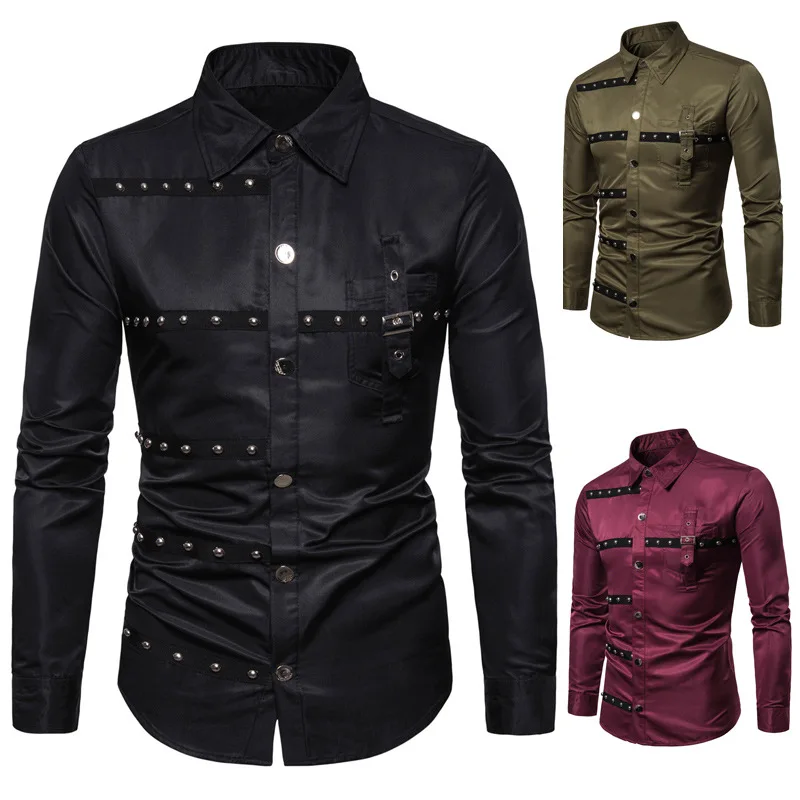 Men's Shirt Long Sleeve Turn Down Collar Gothic Style Cardigan Shirt with Rivet Casual Single-Breasted Tops
Men's Shirt Long Sleeve Turn Down Collar Gothic Style Cardigan Shirt with Rivet Casual Single-Breasted Tops
