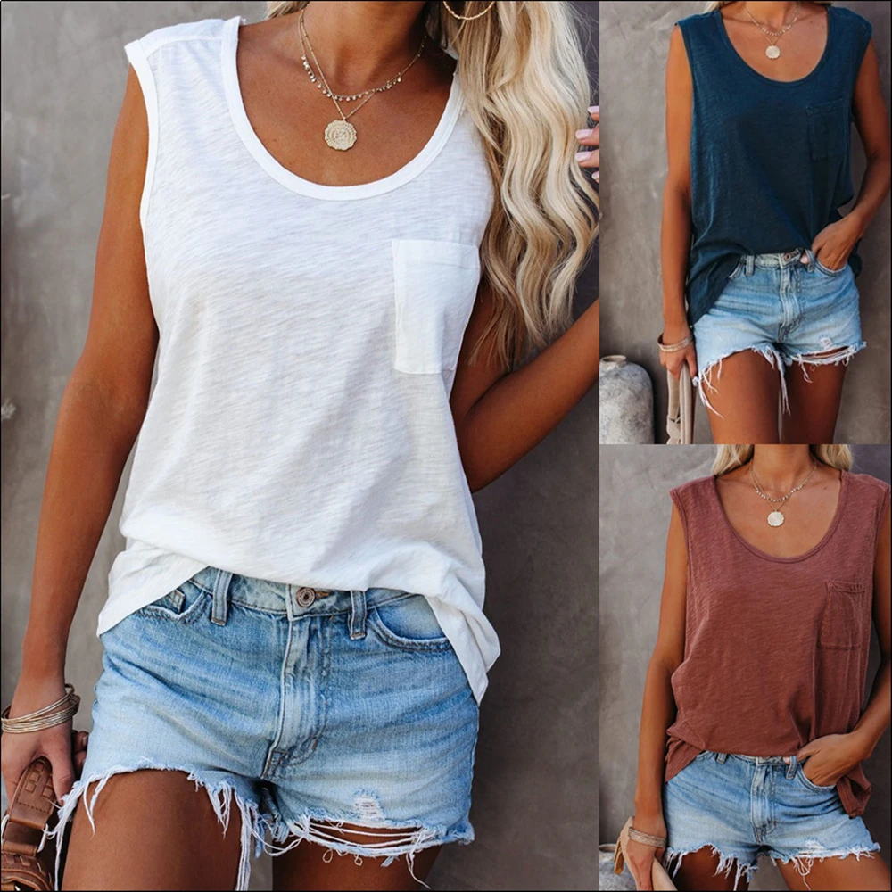 2021 New Women's Pocket Tank Tops 3XL Plus Size Tops O-Neck Short Sleeve Female T-shirt Summer Casual Vest For Women
2021 New Women's Pocket Tank Tops 3XL Plus Size Tops O-Neck Short Sleeve Female T-shirt Summer Casual Vest For Women