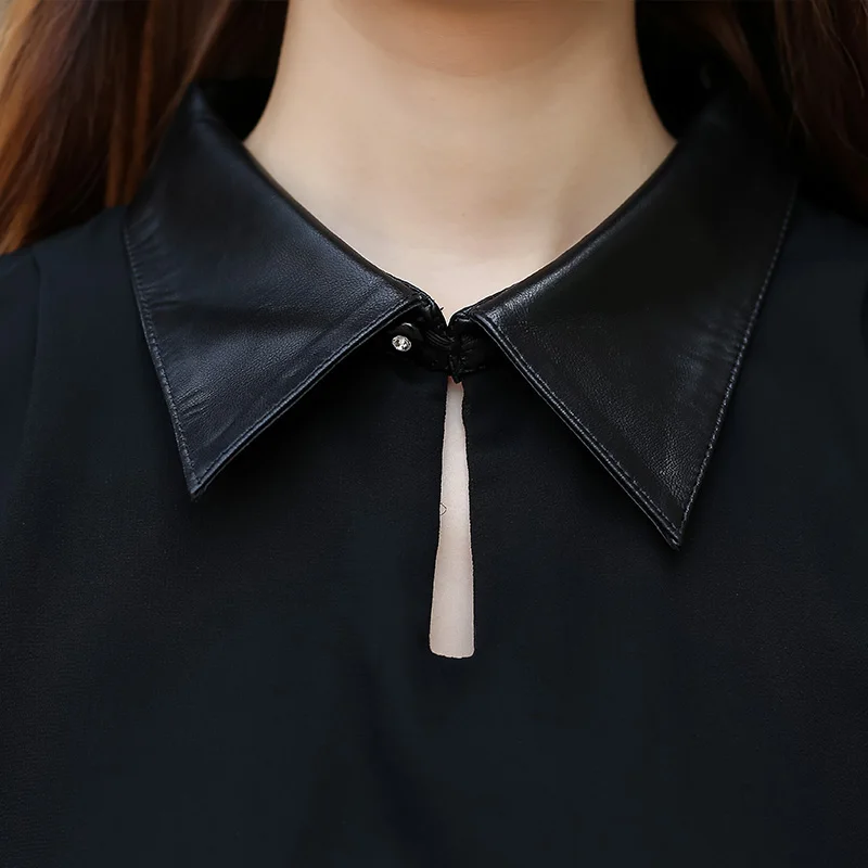 Women Spliced Short Genuine Leather Dress OL Style Elegant Sheepskin Full Sleeve Square Collar Mesh Red Office A-Line Dress
Women Spliced Short Genuine Leather Dress OL Style Elegant Sheepskin Full Sleeve Square Collar Mesh Red Office A-Line Dress