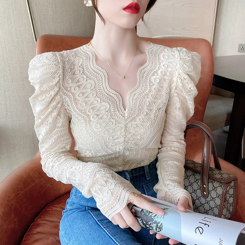 New Spring Summer and Autumn 2021 Women's Sexy Solid Color Lace Chiffon Shirt Large Size Long Sleeve V-Neck Top Fashion 
New Spring Summer and Autumn 2021 Women's Sexy Solid Color Lace Chiffon Shirt Large Size Long Sleeve V-Neck Top Fashion