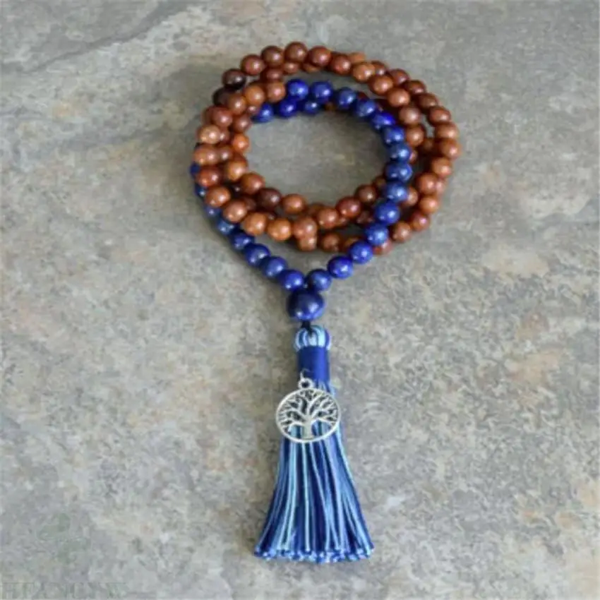 

6mm Lapis Lazuli sandalwood Mala necklace 108 Beads band Tassel Hot natural cuff Bless Healing spirituality Wristband Multicolor