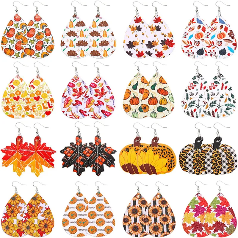 16Pairs Fall Faux Leather Teardrop Earrings Plaid Pumpkin Sunflower Maple Leaves Autumn Jewelry Thanksgiving Accessory for Women 
16Pairs Fall Faux Leather Teardrop Earrings Plaid Pumpkin Sunflower Maple Leaves Autumn Jewelry Thanksgiving Accessory for Women