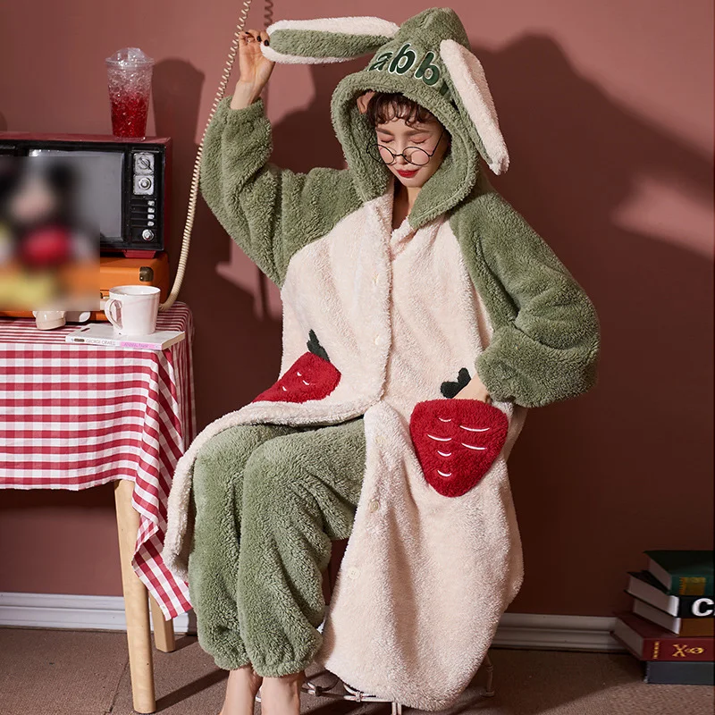 Pajamas Women Winter Coral Fleece Plus Velvet Thick Pajamas Hooded Trousers Cute Home Clothes Nightgown Pajama Pants Suit
Pajamas Women Winter Coral Fleece Plus Velvet Thick Pajamas Hooded Trousers Cute Home Clothes Nightgown Pajama Pants Suit