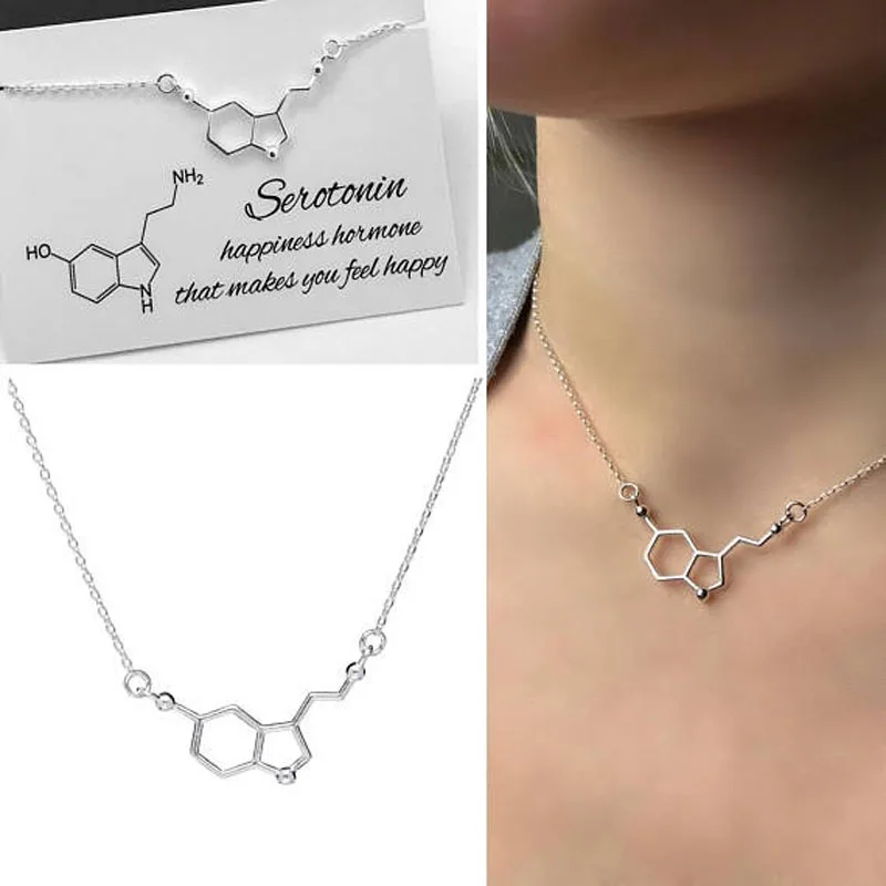 Фото Цепочка Из Нержавеющей Стали молекула серотонина Science химическая ожерелье