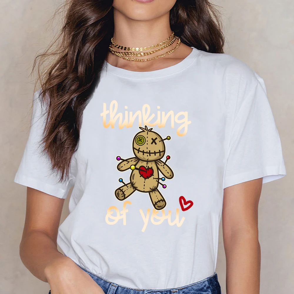 Топы Футболка для женщин Thinking Of You I Wicca Voodoo Scary Karma Humor белая хлопковая женская