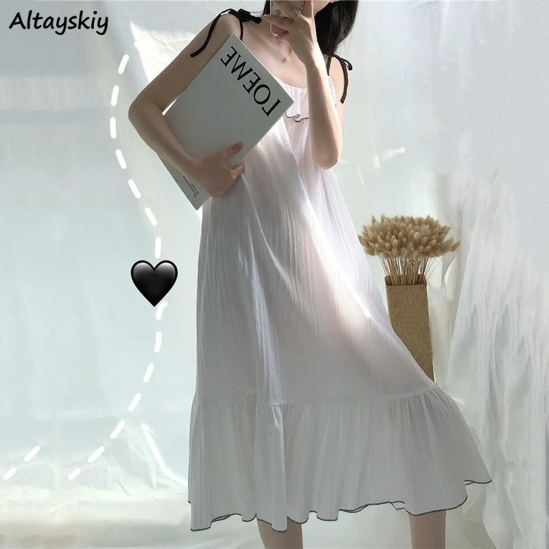 Nightgowns Women Design Spaghetti Strap Ruffles White Summer Korean Style Sleepwear Feminino Sleeveless Soft Knee-Length Elegant
Nightgowns Women Design Spaghetti Strap Ruffles White Summer Korean Style Sleepwear Feminino Sleeveless Soft Knee-Length Elegant