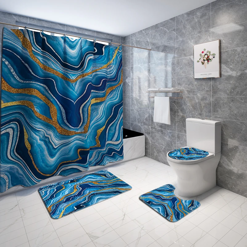 Luxury Blue Abstract Waterproof Shower Curtain Marble Pattern Bathroom Non-Slip Absorbent Bath Mat Elegant Printed Carpet Set
Luxury Blue Abstract Waterproof Shower Curtain Marble Pattern Bathroom Non-Slip Absorbent Bath Mat Elegant Printed Carpet Set