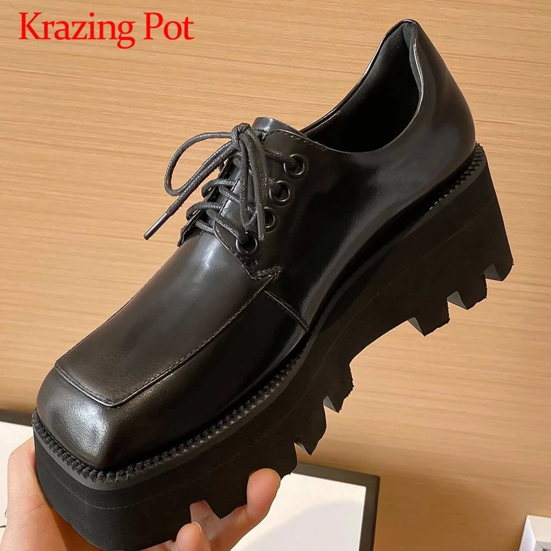 Krazing Pot big size british school full grain leather mixed colors square toe thick high heel lace up platform women pumps L31
Krazing Pot big size british school full grain leather mixed colors square toe thick high heel lace up platform women pumps L31