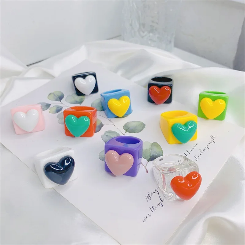 Fashion Cute Colorful Heart Resin Acrylic Finger Rings For Women Harajuku Handmade Transparent Rings Charms Friendship Jewelry
Fashion Cute Colorful Heart Resin Acrylic Finger Rings For Women Harajuku Handmade Transparent Rings Charms Friendship Jewelry