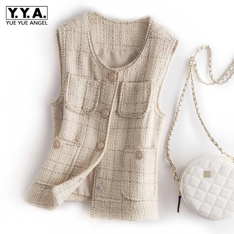 Tweed Vest Women Elegant Multi-pockets Slim Wool Short Coat Single Breasted Plaid Office Lady Sleeveless Jacket Black Waistcoat
Tweed Vest Women Elegant Multi-pockets Slim Wool Short Coat Single Breasted Plaid Office Lady Sleeveless Jacket Black Waistcoat