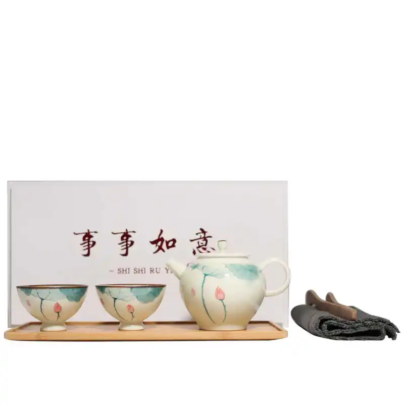 

Ceramic Hand Painted Lotus Ceramic Tea Set 1 Pot 2 Cups 150ML Kung Fu Teapots Porcelain Teacups Pigmented Drinkware