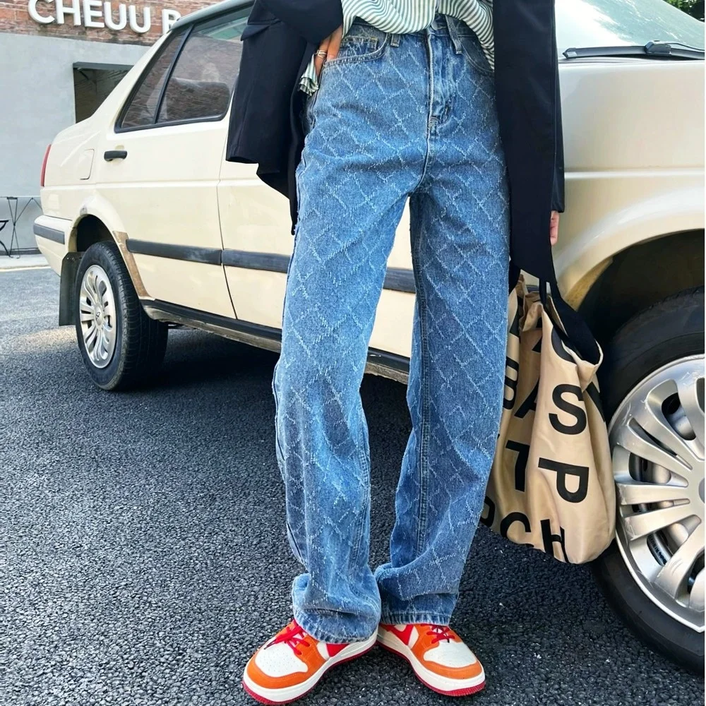 Diamond Check High Waist Loose Straight Jeans Women's Autumn And Winter Design Pants za woman 2021
Diamond Check High Waist Loose Straight Jeans Women's Autumn And Winter Design Pants za woman 2021