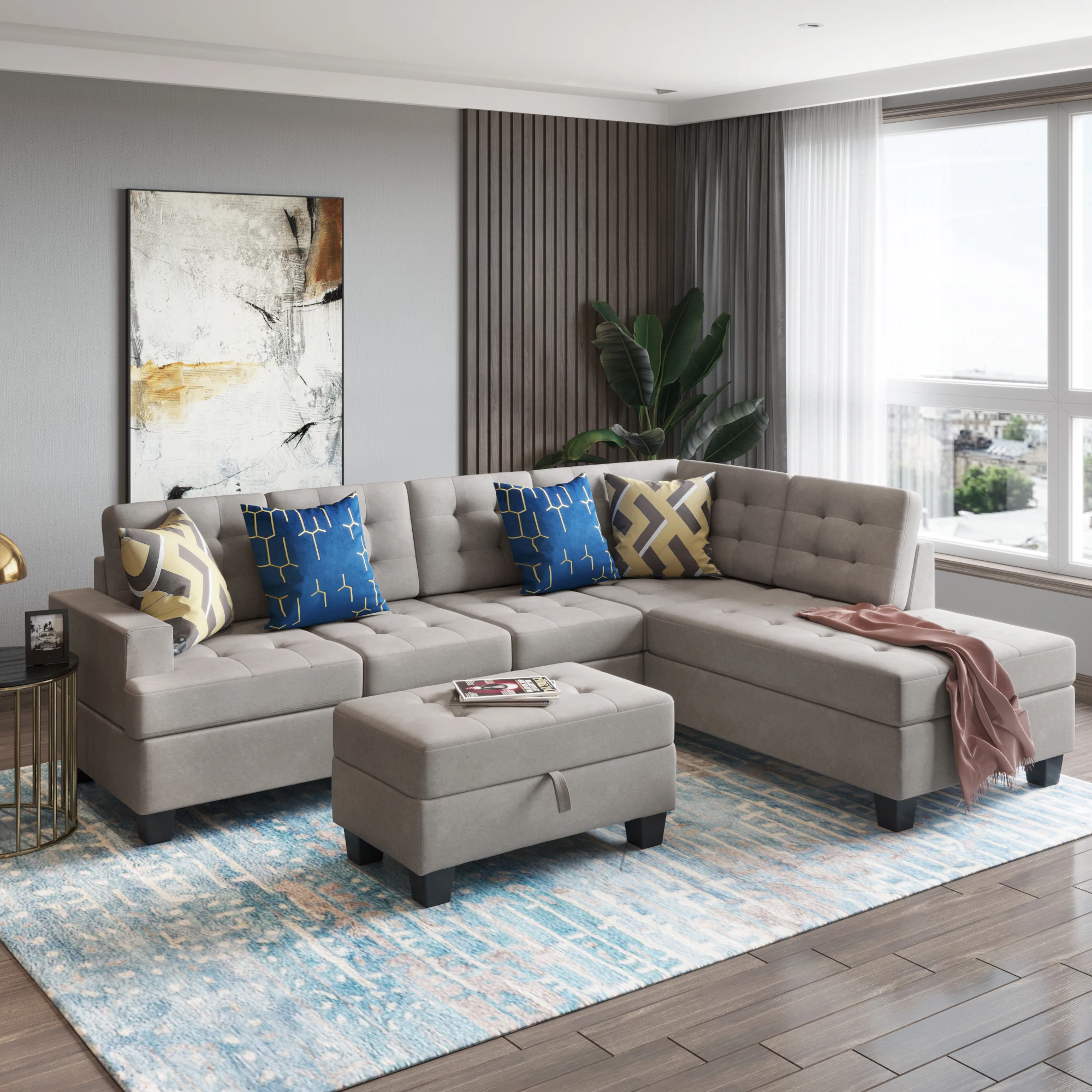 "Sofa 3-Piece Sectional Sofa with Chaise Lounge and Storage Ottoman L Shape Couch Living Room Furniture(Gray)
"Sofa 3-Piece Sectional Sofa with Chaise Lounge and Storage Ottoman L Shape Couch Living Room Furniture(Gray)