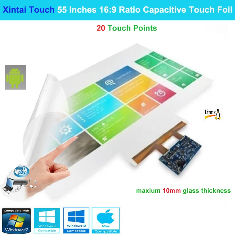 

Xintai Touch 55 Inches 16:9 Ratio 20 Touch Points Interactive Capacitive Multi Touch Foil Film Plug & Play