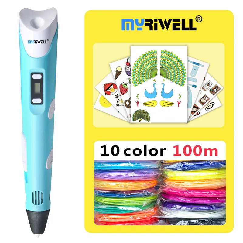 Myriwell 3d ручки + 10*10 м ABS нити 3 d Ручка модель креативная для печати лучший подарок