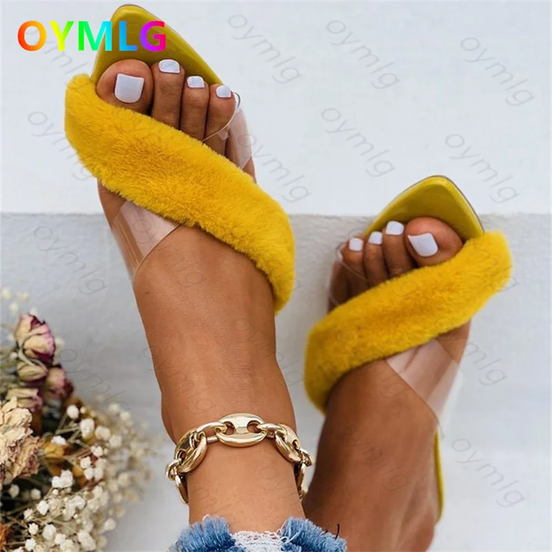 Transparent high-heeled sandals and slippers women's popular fashion plush summer new fashion stiletto fashion open-toe sandals
Transparent high-heeled sandals and slippers women's popular fashion plush summer new fashion stiletto fashion open-toe sandals
