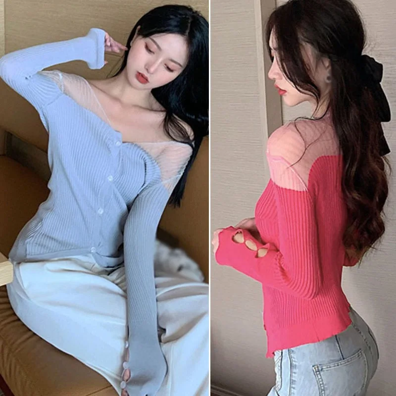 Sexy Slim V-neck Cardigan Women Spring Ladies Lightweight Mesh Stitching Knit Sweaters Cardigan For Women Z
Sexy Slim V-neck Cardigan Women Spring Ladies Lightweight Mesh Stitching Knit Sweaters Cardigan For Women Z