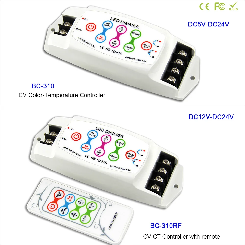 DC5V 12V 24V Color temperature LED Strip Light Controller wireless remote Max 8A*2CH DIY Cold white/Warm white lamp tape dimmer
DC5V 12V 24V Color temperature LED Strip Light Controller wireless remote Max 8A*2CH DIY Cold white/Warm white lamp tape dimmer