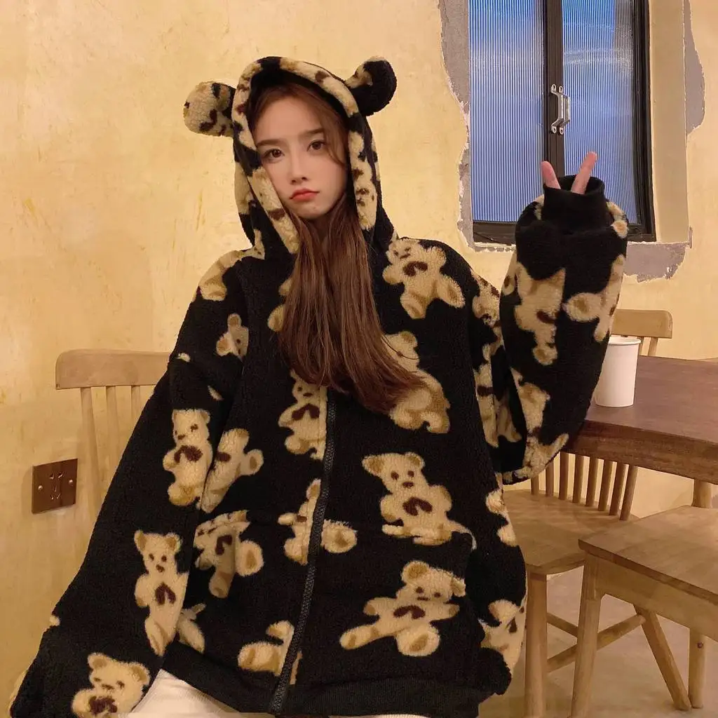 2021 Warm Cute Female Coat, Cartoon Bear Print Long Sleeve Hooded Greatcoat Jacket with Zipper for Fall Winter, M/L/XL
2021 Warm Cute Female Coat, Cartoon Bear Print Long Sleeve Hooded Greatcoat Jacket with Zipper for Fall Winter, M/L/XL