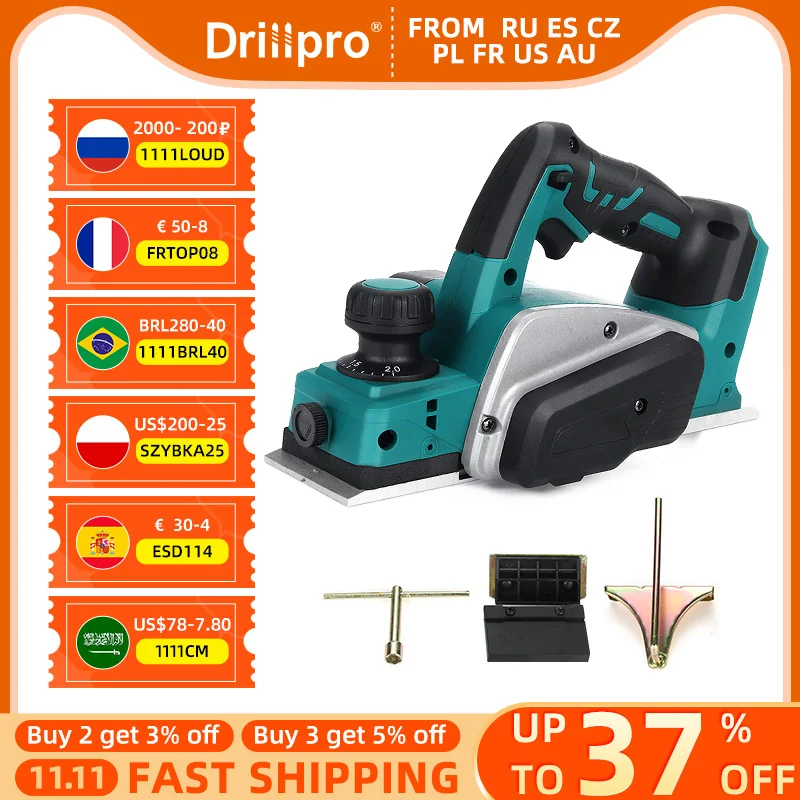 Drillpro 18V 15000r/min Cordless Electric Planer with Wrench Handheld Rechargeable for Makita 18V Battery Wood Cutting
Drillpro 18V 15000r/min Cordless Electric Planer with Wrench Handheld Rechargeable for Makita 18V Battery Wood Cutting