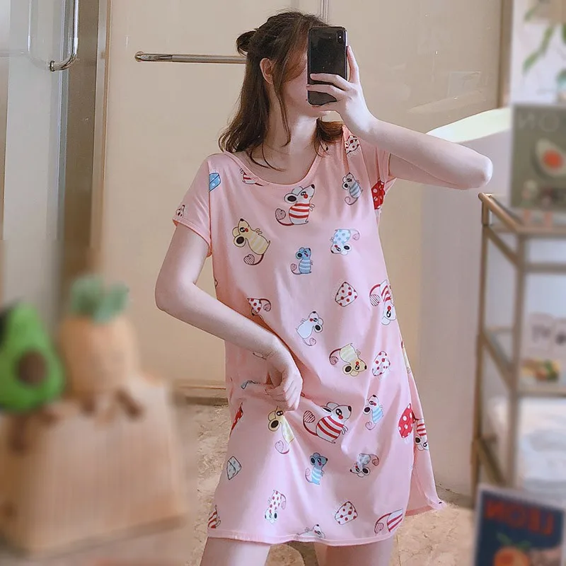 Summer Lady Sleepdress Cute Cartoon Short Sleeve Milk Silk One-piece Nightdress Women Dress Sleepwear Cotton Round Neck Print
Summer Lady Sleepdress Cute Cartoon Short Sleeve Milk Silk One-piece Nightdress Women Dress Sleepwear Cotton Round Neck Print