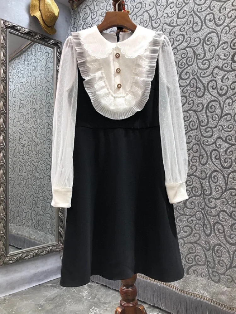 Newest Fashion Spring Dress 2022 High Quality Women Peter Pan Collar Sexy Tule Lace Patchwork Long Sleeve Color Block Dress Chic
Newest Fashion Spring Dress 2022 High Quality Women Peter Pan Collar Sexy Tule Lace Patchwork Long Sleeve Color Block Dress Chic