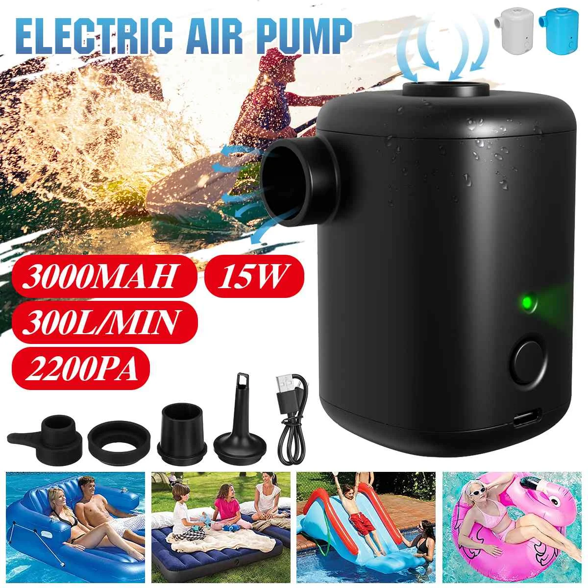 3000mAh Pump Portable Mini Electric Inflator USB Charging Multifunctional Outdoor Camping Air Pump for Swimming Pool Air Mattres
3000mAh Pump Portable Mini Electric Inflator USB Charging Multifunctional Outdoor Camping Air Pump for Swimming Pool Air Mattres