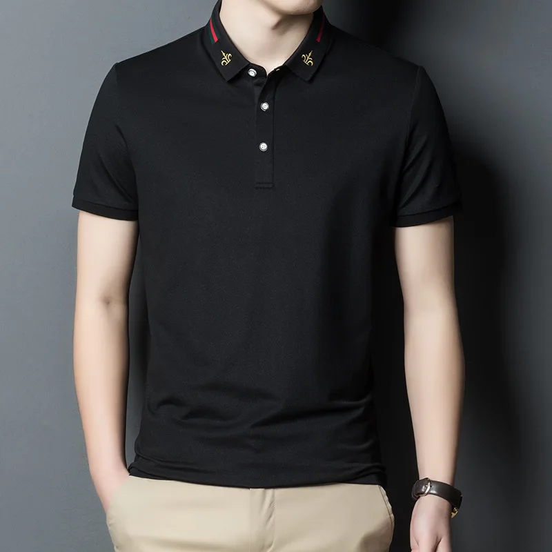 Silk short sleeve t-shirt men's Lapel Polo summer men's trend breathable loose half sleeve casual men's wear 
Silk short sleeve t-shirt men's Lapel Polo summer men's trend breathable loose half sleeve casual men's wear