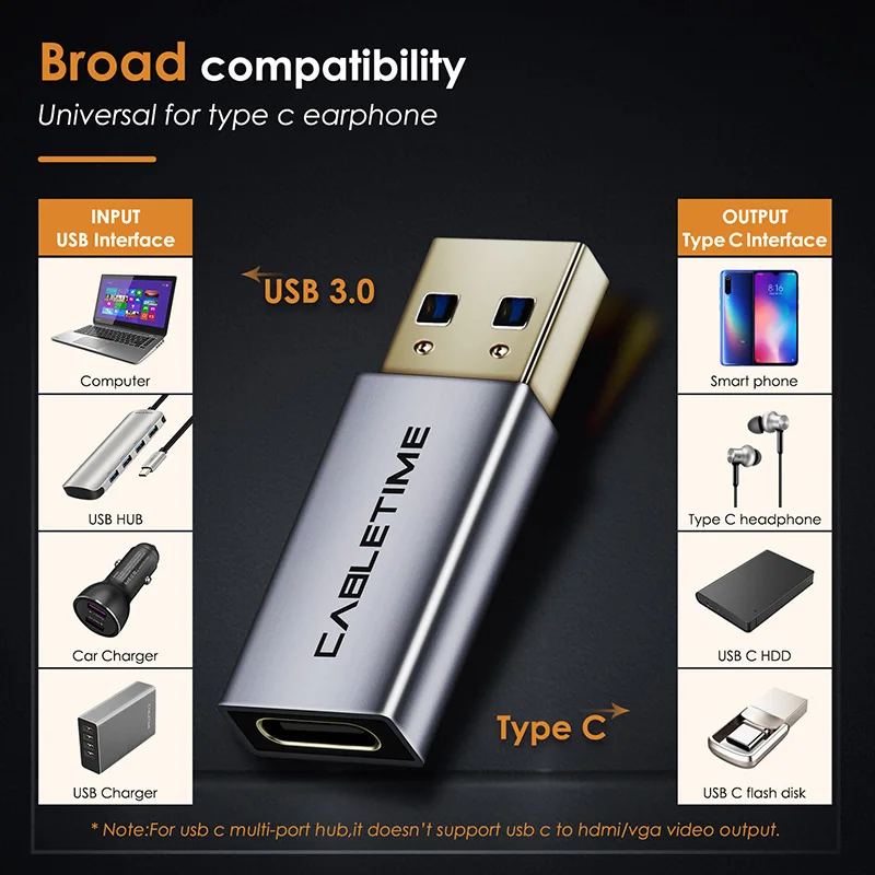 Cabletime Type C Adapter USB C to USB3.0 A Male OTG Charging & Sync Converter for Mobile Phones Laptops Tablets N213
Cabletime Type C Adapter USB C to USB3.0 A Male OTG Charging & Sync Converter for Mobile Phones Laptops Tablets N213