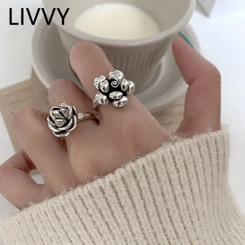 LIVVY Silver Color New Design Flower Shape Gold Color Rings Retro Opening Handmade Ring Fashion Fine Jewelry 2021 Trend
LIVVY Silver Color New Design Flower Shape Gold Color Rings Retro Opening Handmade Ring Fashion Fine Jewelry 2021 Trend