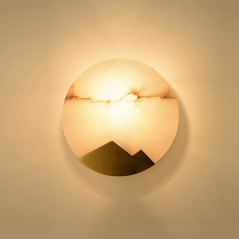 

LED Wall Lamp Marble Round Minimalist Sconce Light Living Room Bedroom Bedside Bra Hotel Villa Aisle Staircase Corridor Lighting