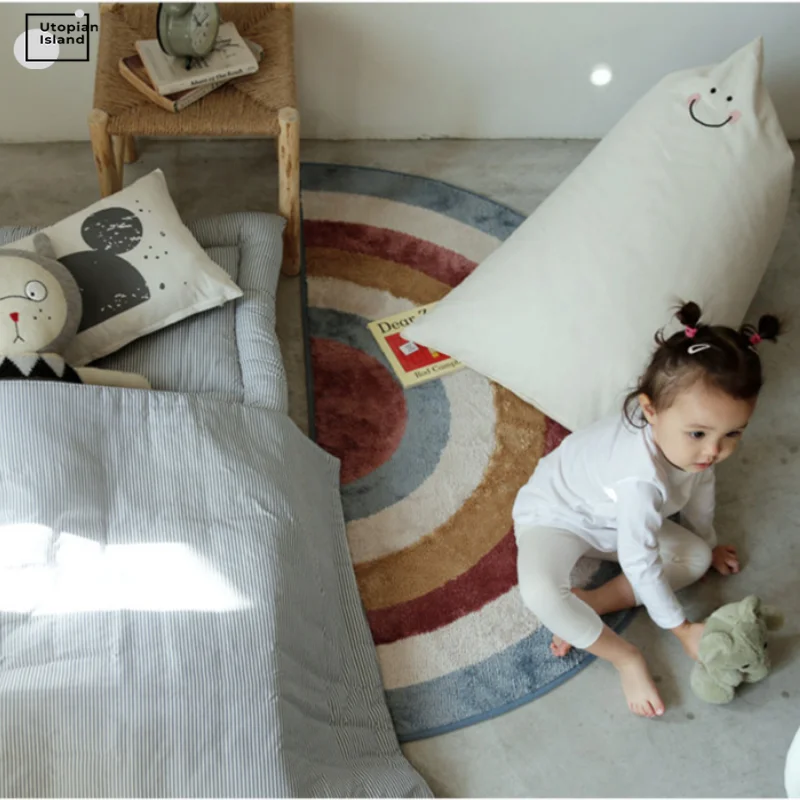 Kids Carpet For Living Room Modern Rainbow Fluffy Baby Semicircle Plush Rugs Entrance Door Furry Mat Bath Children | Дом и сад