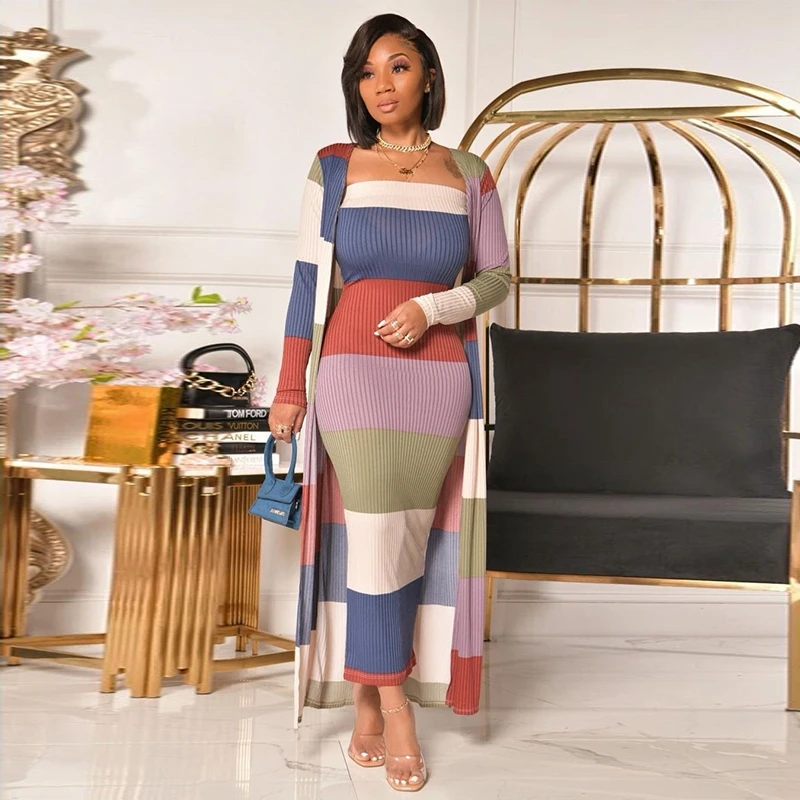 Knitted Patchwork 2 Piece Set Strapless Bodycon Maxi Dress Long Sleeve Fall Cardigan Sexy Outfit for Women Matching Sets
Knitted Patchwork 2 Piece Set Strapless Bodycon Maxi Dress Long Sleeve Fall Cardigan Sexy Outfit for Women Matching Sets