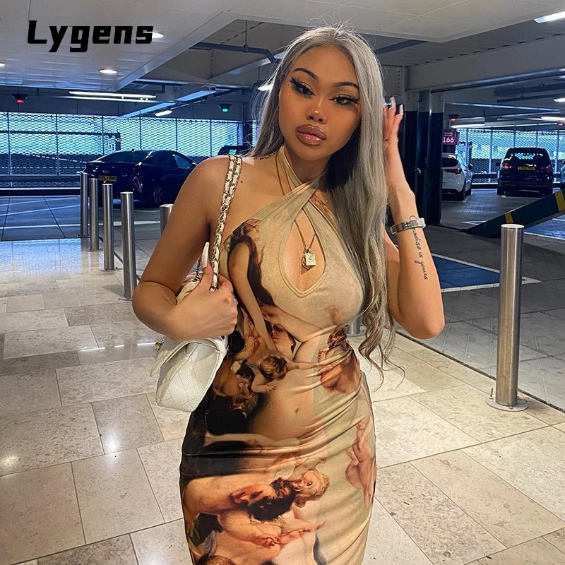 Lygens 2021 Summer Sleeveless Halter Backless Artist Print Mini Dress Streetwear Sexy Fashion Bodycon Women Y2K Party Club
Lygens 2021 Summer Sleeveless Halter Backless Artist Print Mini Dress Streetwear Sexy Fashion Bodycon Women Y2K Party Club
