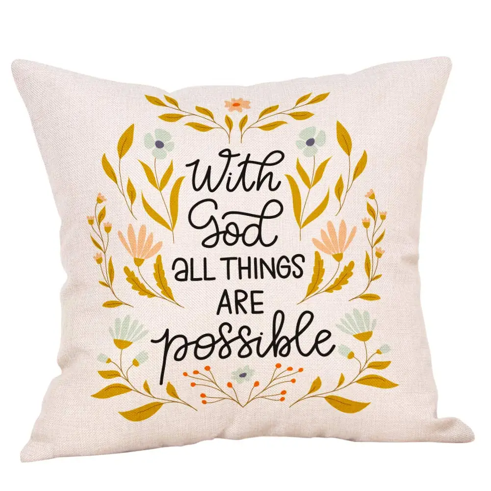 Farmhouse Pillow Cover with God All Things are Possible Quote Home Decorative Cotton Linen Christian Cushion Case 18"x18"
Farmhouse Pillow Cover with God All Things are Possible Quote Home Decorative Cotton Linen Christian Cushion Case 18"x18"