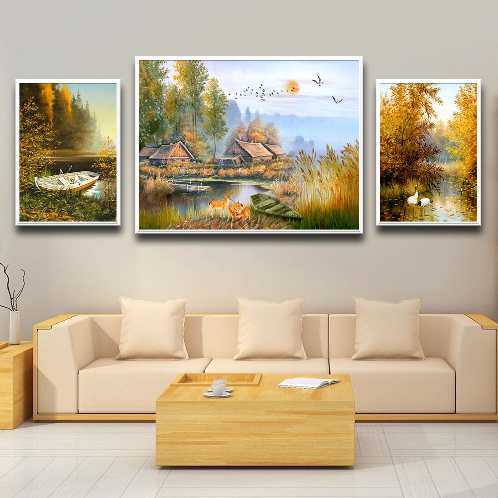Европейский садовый пейзаж тройка постеры с масляной живописью и принтами