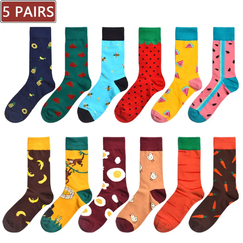 Носки мужские хлопковые с принтом фруктов, 5 пар 
Носки мужские хлопковые с принтом фруктов, 5 пар