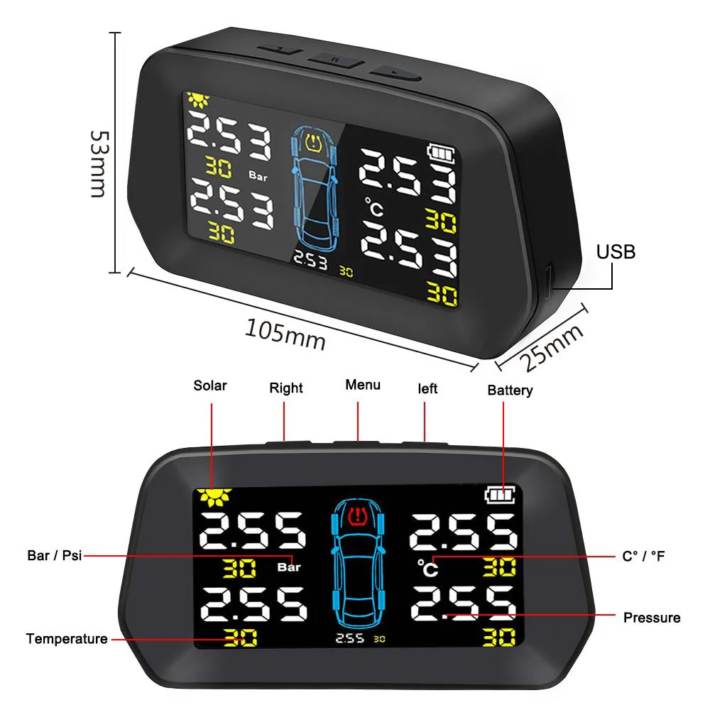 LEEPEE Alarm Sensor Solar Power Digital LCD Display Car TPMS Auto Security Alarm Systems Kit Solar Tire Pressure Monitoring
LEEPEE Alarm Sensor Solar Power Digital LCD Display Car TPMS Auto Security Alarm Systems Kit Solar Tire Pressure Monitoring