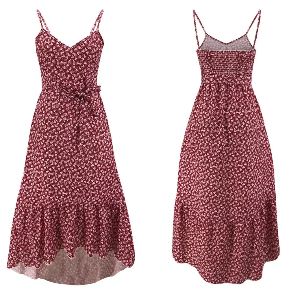 Summer Dress Fashion Suspenders Small Broken Bouquet Waist Tie Print Dress Ladies Sexy V Neck Backless Irregular Ruffle Dresses
Summer Dress Fashion Suspenders Small Broken Bouquet Waist Tie Print Dress Ladies Sexy V Neck Backless Irregular Ruffle Dresses